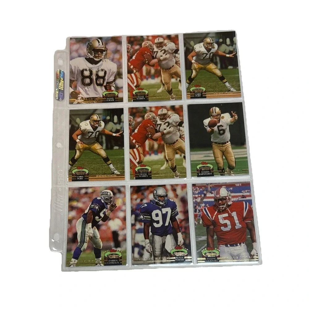 Vintage 1992 Topps Stadium Club NFL Player Cards 11 Sleeve Pages Lot 99 Cards